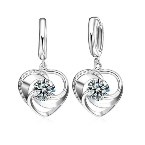 🌟 925 Sterling Silver Necklace And Earrings Set Heart Love Gift - Picture 2 of 3